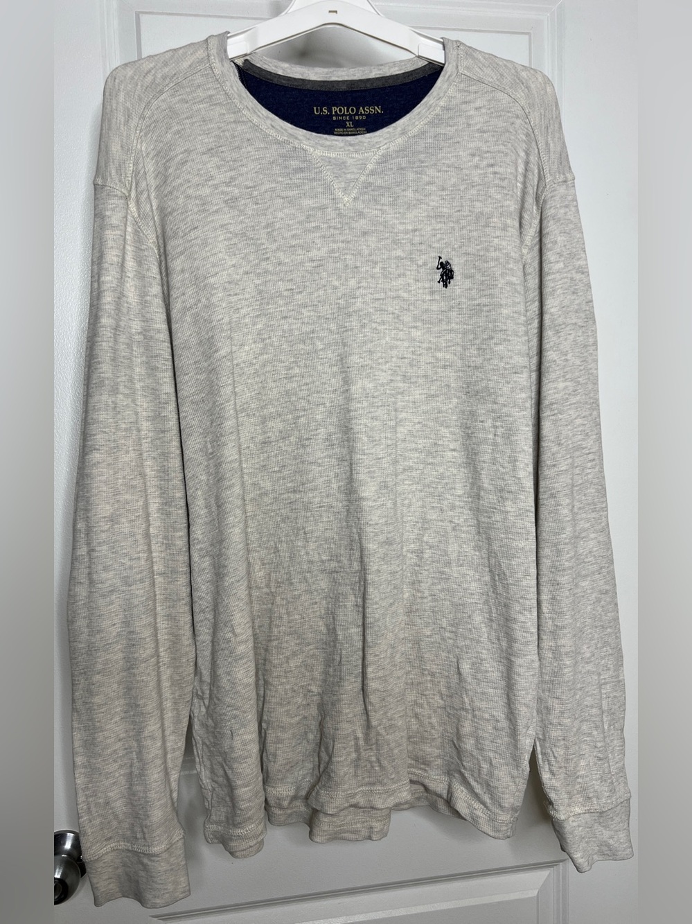 US Polo Assn Shirt Mens XL Gray Waffle Knit Thermal Long Sleeve Cotton Blend